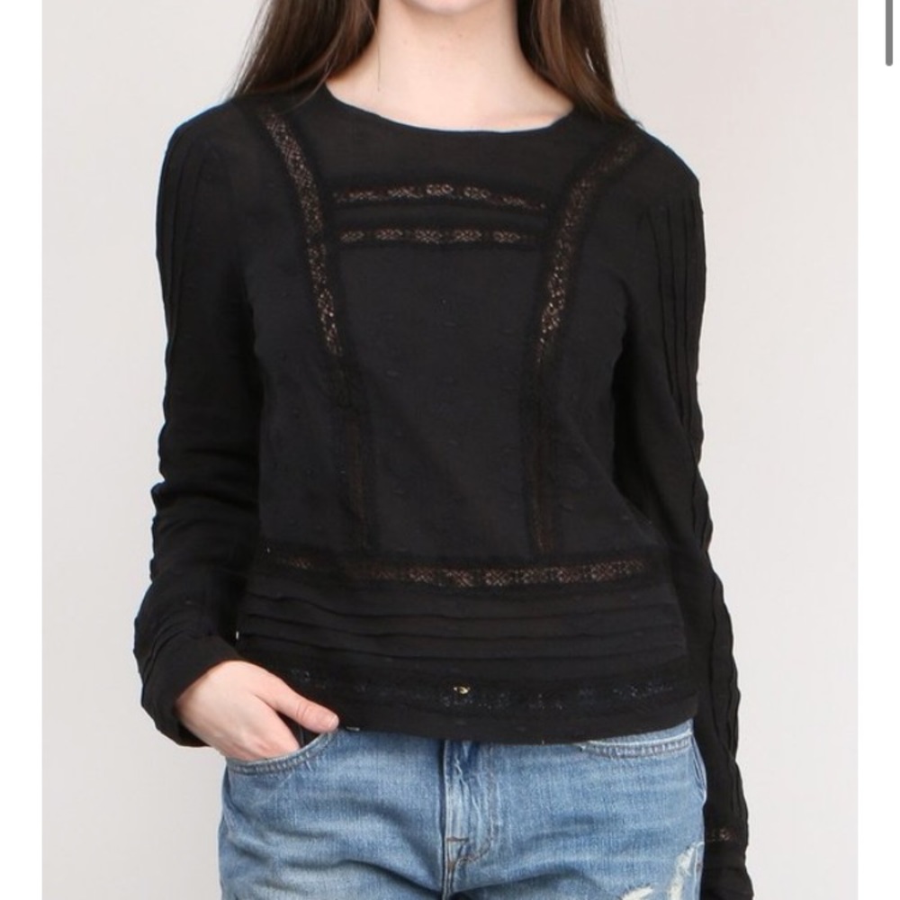 Veronica Beard Carmen Black Lace Blouse